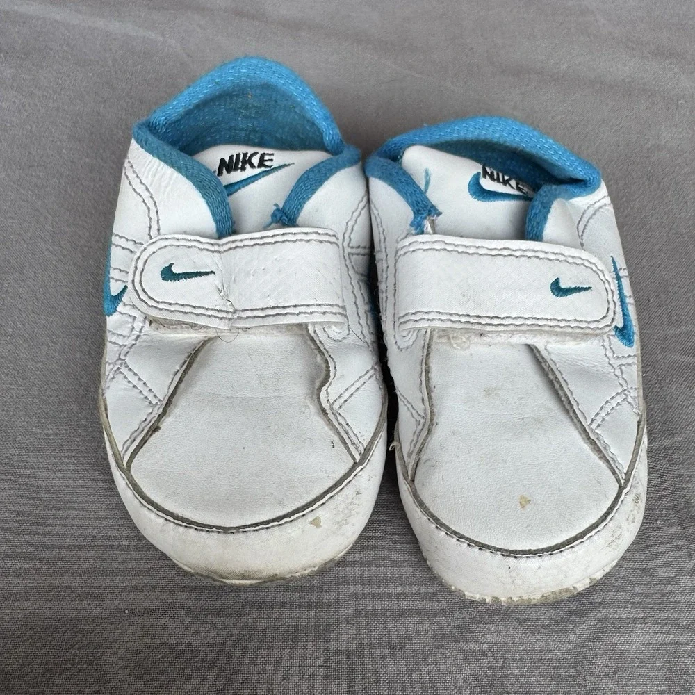 Size‎ 4c - Nike Waffle Crib Shoes Soft Leather Unisex White Blue Infant Baby